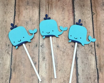 12 Whale Cupcake Toppers,  Whale Cupcake toppers, Nautical Birthday, Whale Birthday, First Birthday, Under the Sea Birthday Decorations