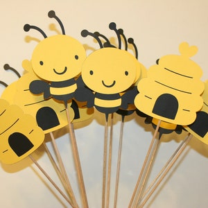 Set of 12 Bumble Bee Table Decorations, Centerpieces, Great for birthday parties or Baby Showers. MOmmy to Bee, Happy Beeday