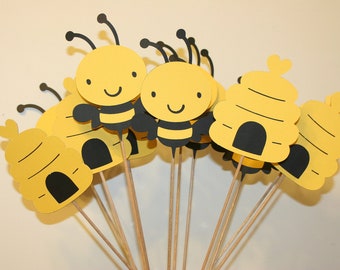 Set of 12 Bumble Bee Table Decorations, Centerpieces, Great for birthday parties or Baby Showers. MOmmy to Bee, Happy Beeday