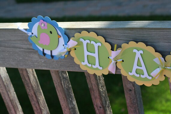 Little Birdie Bird Happy Birthday Banner Il_570xn