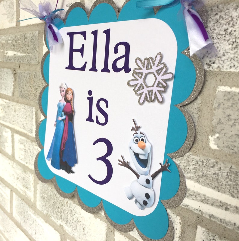 FROZEN Door Sign, Frozen Welcome Sign, Frozen Birthday Decorations, Snowflake Door Sign, Winter Birthday Decorations, Winter Princess Banner image 3