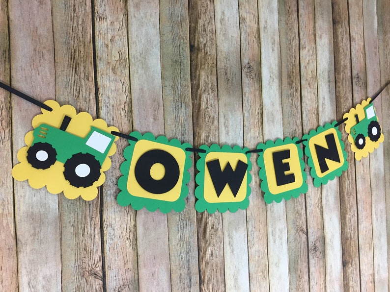 Tractor Name Banner, Tractor Banner, Tractor Birthday Banner, Green and Yellow Tractor Banner, Farm Name Banner, Barnyard Banner image 1