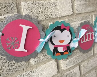 Penguin Banner, Penguin I am 1 banner, Penguin Highchair Banner, Penguin ONE banner, Winter Onederland Banner, First Birthday, 1st Birthday