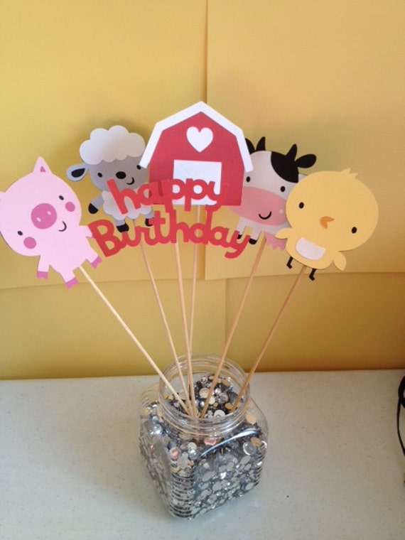 6 Piece Farm Centerpiece Sticks, Farm Birthday, Barnyard Birthday, Farm Table Decorations, First Birthday, Barnyard Table Decorations, Cow Il_570xn