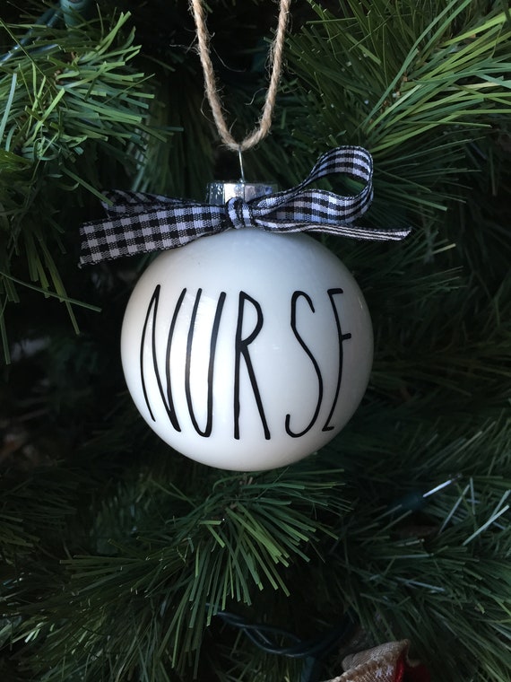 Rae Dunn Inspired Nurse Ornaments, Black White Checkered Ornaments, Farmhouse Style Ornaments, farmhouse christmas decorations, nurse gift Il_570xn