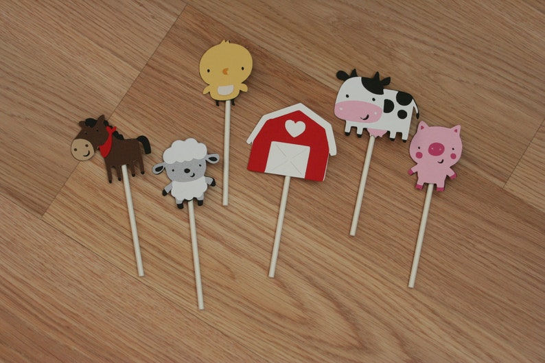 30 Assorted Farm Animal Cupcake Toppers image 9