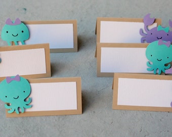 Under the Sea Place cards or Food Table Cards, Girly Sea Placecards, Aqua and Lavender Mermaid Decorations, Sea Animal Tented Cards, Mermaid