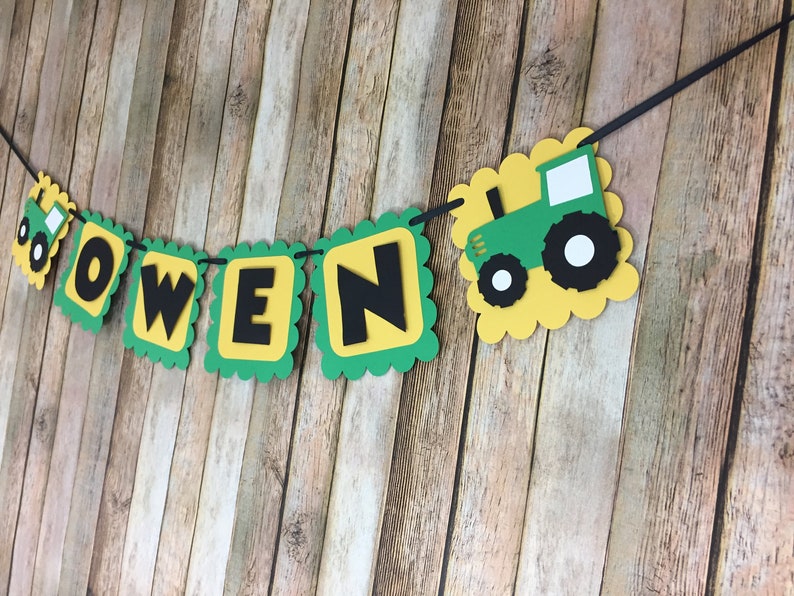 Tractor Name Banner, Tractor Banner, Tractor Birthday Banner, Green and Yellow Tractor Banner, Farm Name Banner, Barnyard Banner image 4