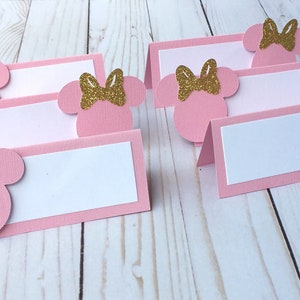 12 Minnie Mouse Place Cards, Minnie birthday party, Minnie Mouse Decorations, Pink and Gold Minnie, Minnie Baby Shower Decorations,