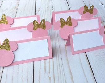 12 Minnie Mouse Place Cards, Minnie birthday party, Minnie Mouse Decorations, Pink and Gold Minnie, Minnie Baby Shower Decorations,