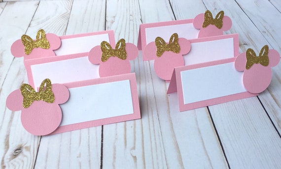 12 Minnie Mouse Place Cards, Minnie birthday party, Minnie Mouse Decorations, Pink and Gold Minnie, Minnie Baby Shower Decorations, Il_570xn