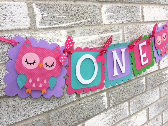 Owl Highchair Banner Owl One Banner Owl Birthday Banner Girl