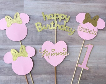 6 Piece Minnie Mouse Inspired Centerpiece Set, Minnie Centerpiece, Pink and Gold Minnie, Minnie Birthday, Minnie Mouse Birthday, Minnie