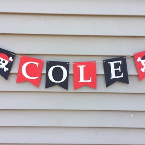 Pirate Birthday Banner, Pirate Happy Birthday Banner, Pirate Birthday Decorations, Pirate themed birthday decor, black and red pirate banner image 8