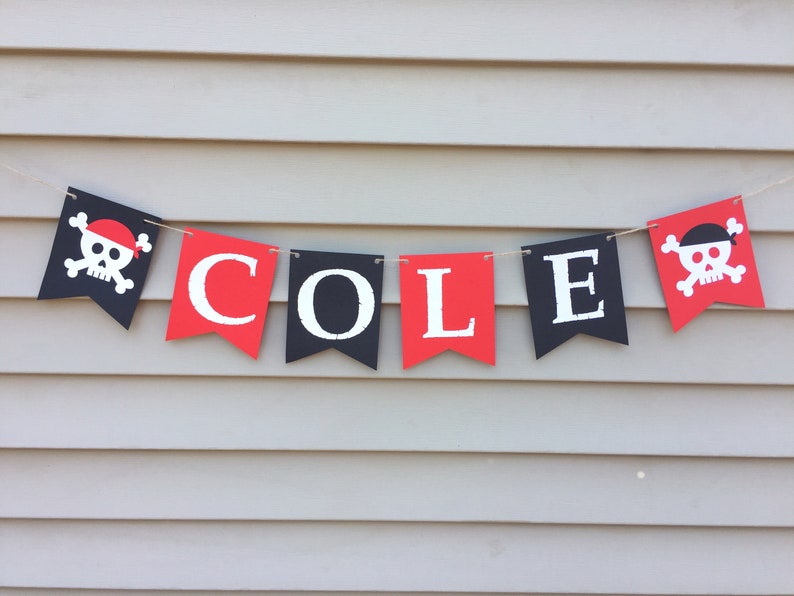 Pirate Birthday Banner, Pirate Happy Birthday Banner, Pirate Birthday Decorations, Pirate themed birthday decor, black and red pirate banner image 8