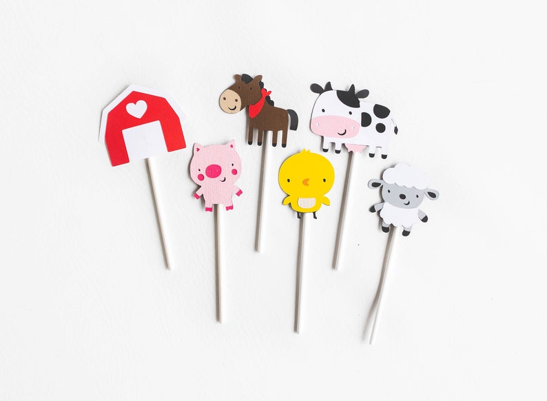 30 Assorted Farm Animal Cupcake Toppers image 1