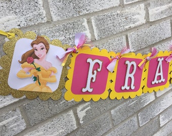 Belle Name Banner, Beauty and the Beast Banner, Belle Birthday Decorations, Princess Belle Banner, Belle Banner, Beauty and the Beast Party