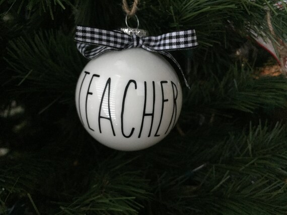 Rae Dunn Inspired Teacher Ornaments, Black White Checkered Ornaments, Farmhouse Style Ornaments, Teacher appreciate gift, Farmhouse ornament Il_570xn