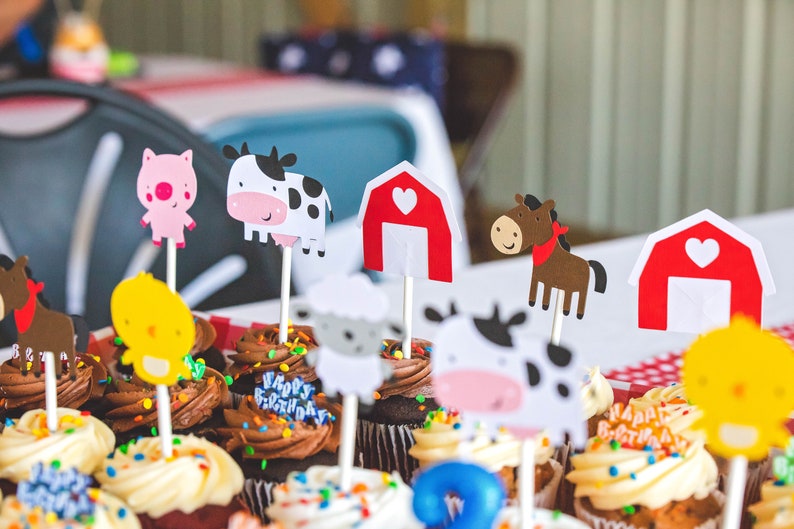 30 Assorted Farm Animal Cupcake Toppers image 3