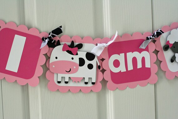 Pink Farm Highchair Banner, Farm Highchair Banner, Farm Banner, Farm I am 1 Banner, pink girl farm 1st Birthday, Pink Farm Birthday Supplie Il_570xn