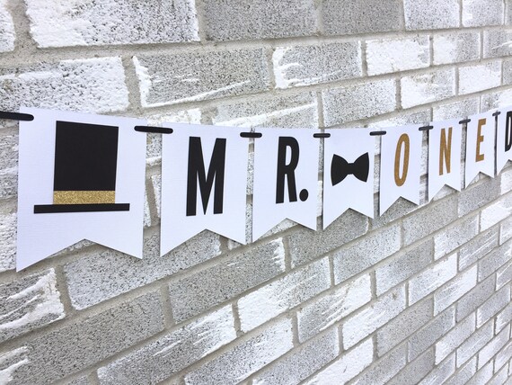 Mr. ONEderful Birthday Banner, Mr. Onederful Decorations, Black and Gold 1st Birthday, Little Man Birthday, Onederland Photo Prop, ONE Il_570xn