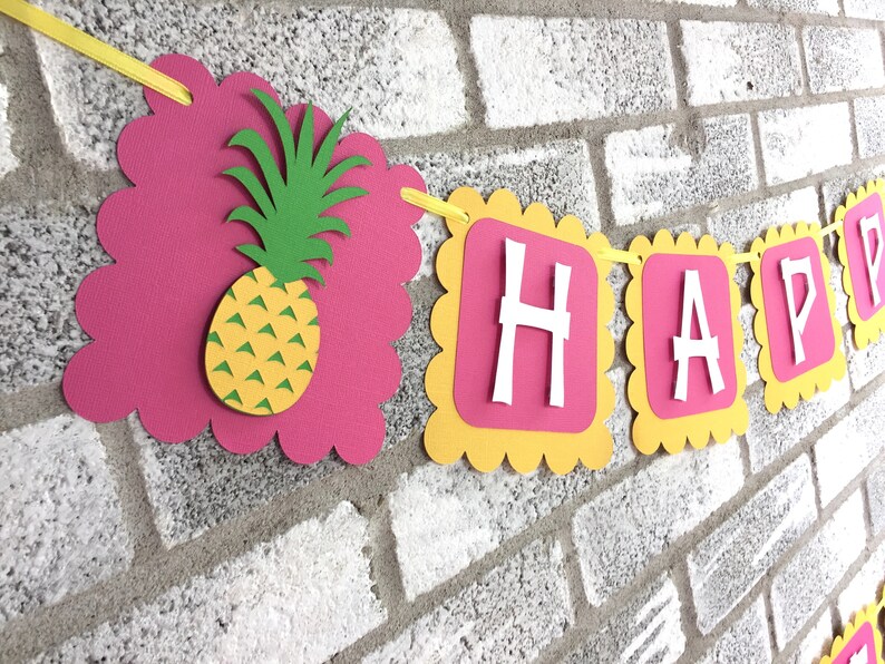 Pineapple Banner, Luau Banner, Luau Birthday Banner, Pineapple Birthday Banner, Pineapple Happy Birthday Banner, Pineapple Decorations image 2