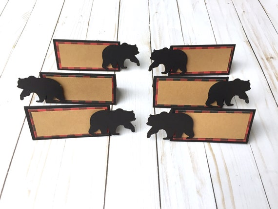 Woodland Bear Place Cards, Tented Food Cards, Buffalo Plaid Table Cards, Rustic Birthday, Lumberjack Birthday, Lumberjack First Birthday Il_570xn