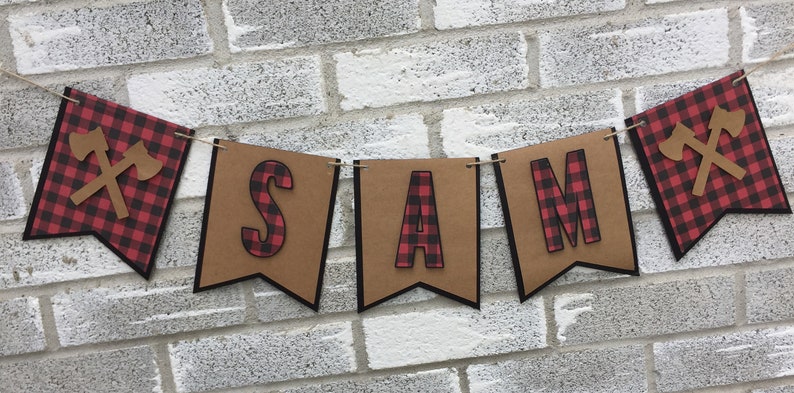 Lumberjack Banner, Name Banner, Buffalo Plaid Banner, Rustic Birthday, Lumberjack Baby Shower, Rustic First Birthday Decorations, Lumberjack image 4