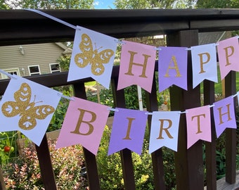 Butterfly Birthday Banner, Butterfly Birthday Decorations, Butterfly Happy Birthday Banner, Butterfly Party Decor, Happy Birthday Banner