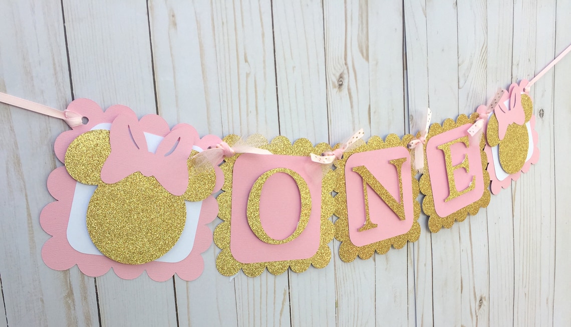 Pink and Gold Minnie Banner Minnie Mouse ONE Banner Minnie - Etsy