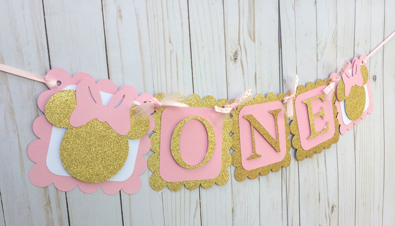 Pink and Gold Minnie Banner Minnie Mouse ONE Banner Minnie Etsy