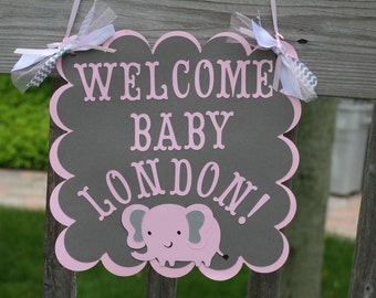 Elephant Baby Shower Door Sign, Baby Shower Welcome Sign, Pink & Gray Elephant Baby Shower Decorations, Elephant Baby Sprinkle Sign