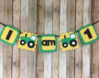 Tractor Highchair Banner, Tractor I am 1 Banner, Tractor First Birthday Banner, Tractor Birthday Banner, Green and Yellow Tractor Banner,