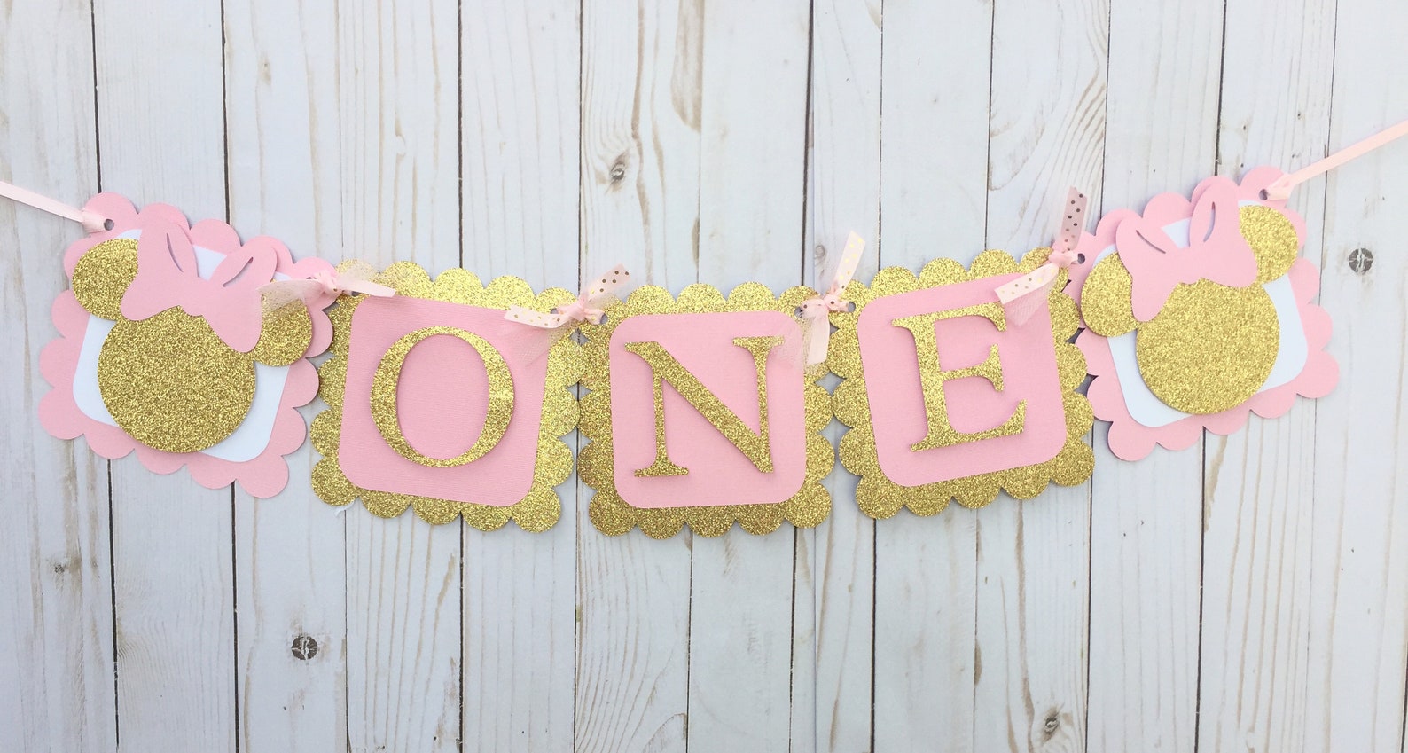 Pink and Gold Minnie Banner Minnie Mouse ONE Banner Minnie - Etsy