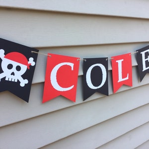 Pirate Birthday Banner, Pirate Happy Birthday Banner, Pirate Birthday Decorations, Pirate themed birthday decor, black and red pirate banner image 9