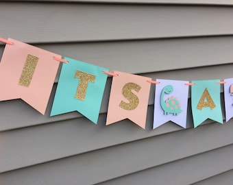 It's a Girl Dinosaur Banner, Dinosaur Party Decorations, Dinosaur Baby Shower, Baby Shower Banner, Girl Baby Shower, Dinosaur Banner,