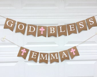 BAPTISM Banner, First Communion Banner, God Bless Banner, Christening Banner, Baptism Bunting, Baptism Banner Girl,