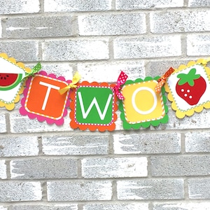 Tutti Fruity Highchair Banner, TWO Banner, Two-tti Frutti Banner, Tutti Frutti Banner, Pineapple Banner, Watermelon Banner, Strawberry image 1
