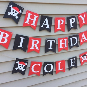 Pirate Birthday Banner, Pirate Happy Birthday Banner, Pirate Birthday Decorations, Pirate themed birthday decor, black and red pirate banner image 7