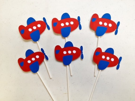 12 Airplane Cupcake Toppers, Airplane Birthday, Red White Blue Airplane Il_570xn