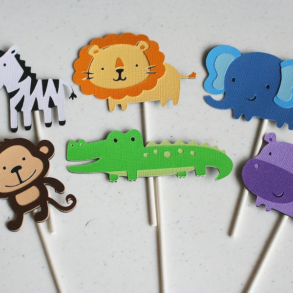 12 Assorted Jungle Animal Cupcake Toppers-You choose you own