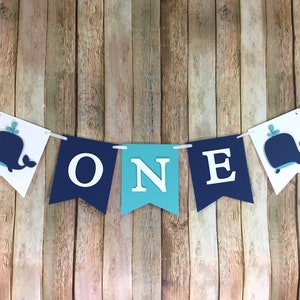 ONE Whale High Chair Banner, Whale Banner, Whale First Birthday, Under the Sea Banner, Preppy Whale Decorations, Whale Photo Prop,ONE Banner image 1