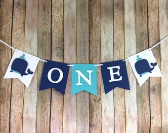 ONE Whale High Chair Banner, Whale Banner, Whale First Birthday, Under the Sea Banner, Preppy Whale Decorations, Whale Photo Prop,ONE Banner