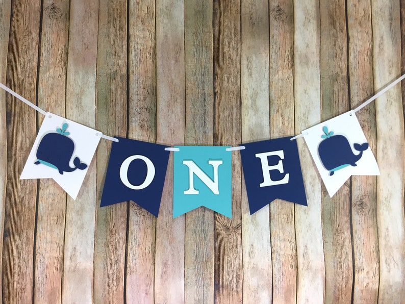 ONE Whale High Chair Banner, Whale Banner, Whale First Birthday, Under the Sea Banner, Preppy Whale Decorations, Whale Photo Prop,ONE Banner image 1