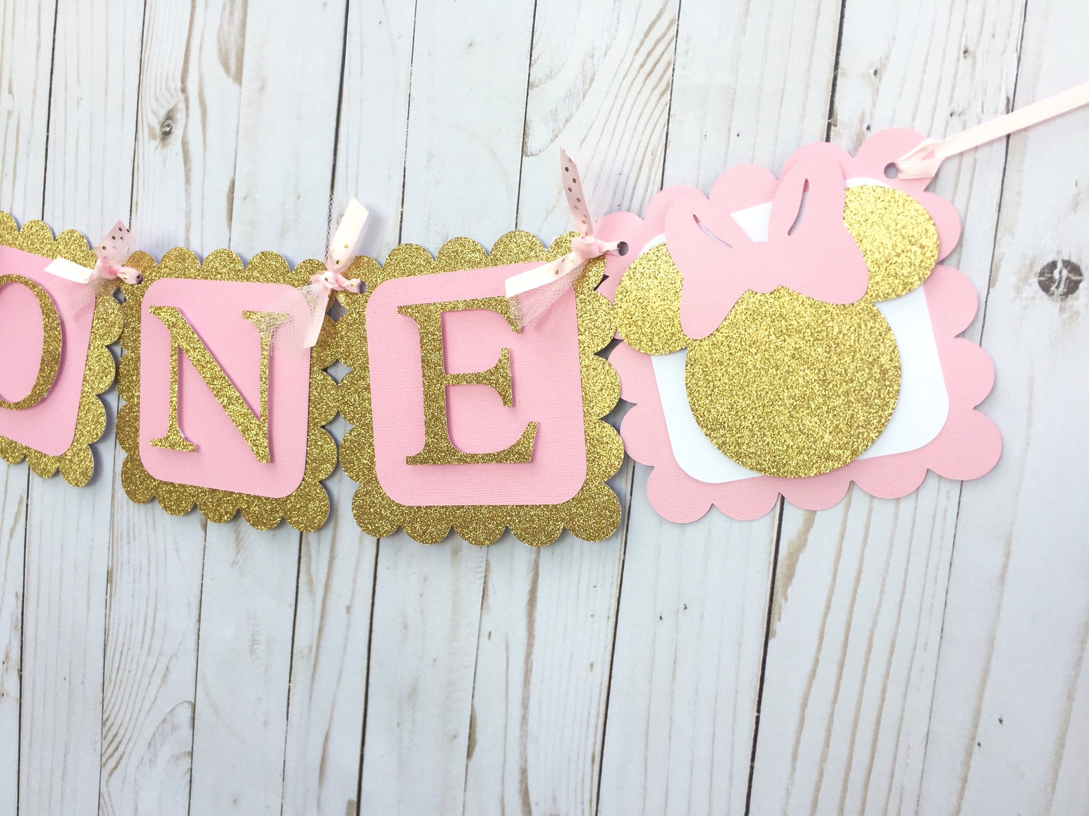 Pink and Gold Minnie Banner Minnie Mouse ONE Banner Minnie - Etsy