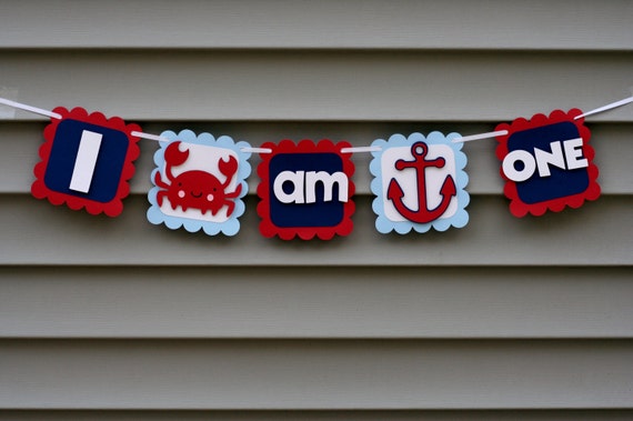 Nautical I am One Banner, Nautical I am 1 Banner, Nautical Birthday, Crab Banner, Anchor Banner, Highchair Banner, First Birthday, Crab Il_570xn