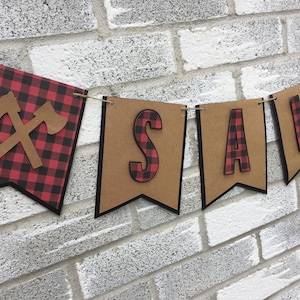 Lumberjack Banner, Name Banner, Buffalo Plaid Banner, Rustic Birthday, Lumberjack Baby Shower, Rustic First Birthday Decorations, Lumberjack image 1