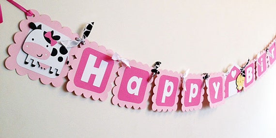 Farm Happy Birthday Banner, Girl Farm Birthday Banner, Pink Farm, barnyard Birthday Banner, Farm Birthday, Farm Party Decorations, Girl Farm Il_570xn