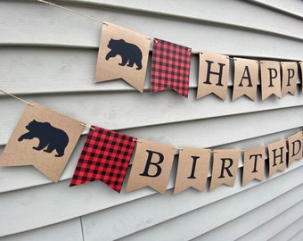 Lumberjack Birthday Banner, Custom Bear Banner, Lumberjack Birthday Decor, Bear Birthday Banner, Buffalo Plaid Birthday,Buffalo Plaid Banner