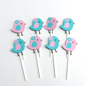 12 Bird Cupcake Toppers, Birdie Cupcake Toppers, Little Bird Cupcake toppers, Birthday Decorations, Cake Decorations, First Birthday image 1